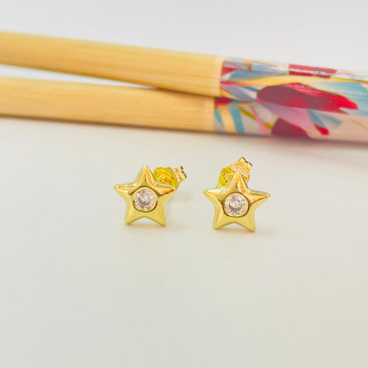 Joyas por Mayor Joyas Bañadas en Oro por Mayor Insumos para Joyas XO485 Aro Estrella con circón en el centro 8.5 mm Espesor 2 mm Aro Baño Oro