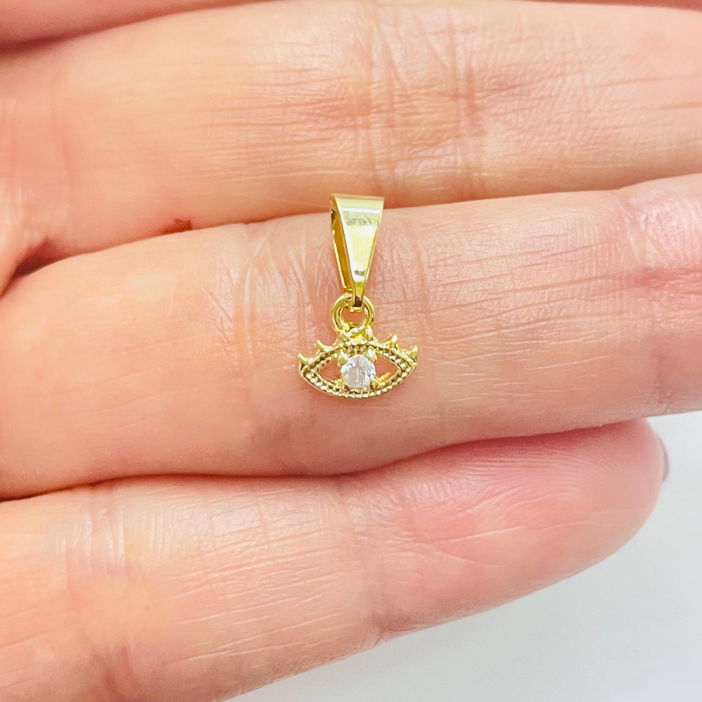 FO862 Colgante Mini Ojo Griego con 1 circón 6x8 mm mas balier Figura Baño Oro Figuras Bañadas en Oro y Plata hecho de Bronce Bañado en Oro 18K Joyas Bañadas en Oro