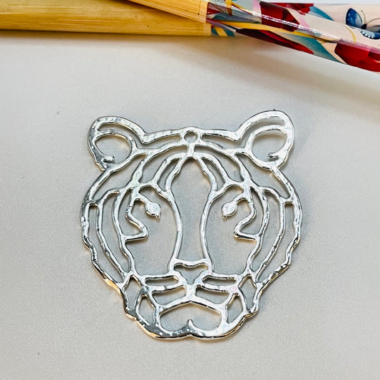 FP1058 Cabeza Pantera o Tigre Calado XXL 50 x 45 mm Figura Baño Plata Figuras Bañadas hecho de Bronce Bañado en Plata 50 ml Joyas Bañadas en Plata