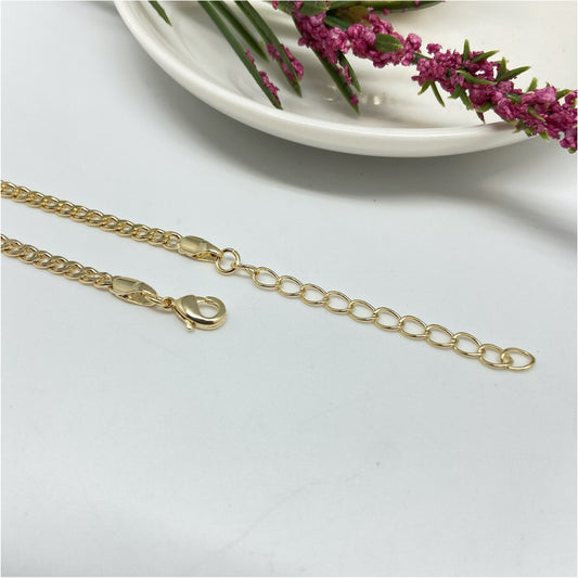 CP113 Collar Chocker Grumet Ancho 4 mm 34 cm + extensor de 5 cm Cadena Baño Plata Cadenas Bañadas en Oro y Plata hecho de Bronce Bañado en Plata 50 ml Joyas Bañadas en Plata