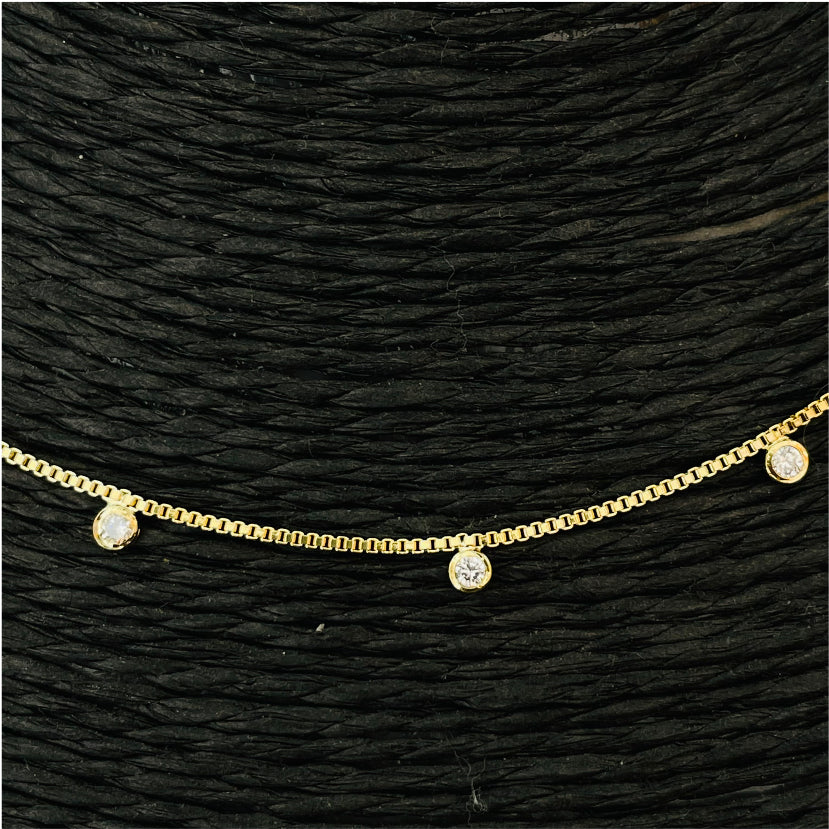 CO35 Collar Cadena Veneciana 10 mini circones de 2 mm Cadena Baño Oro Cadenas Bañadas en Oro y Plata hecho de Bronce Bañado en Oro 18K