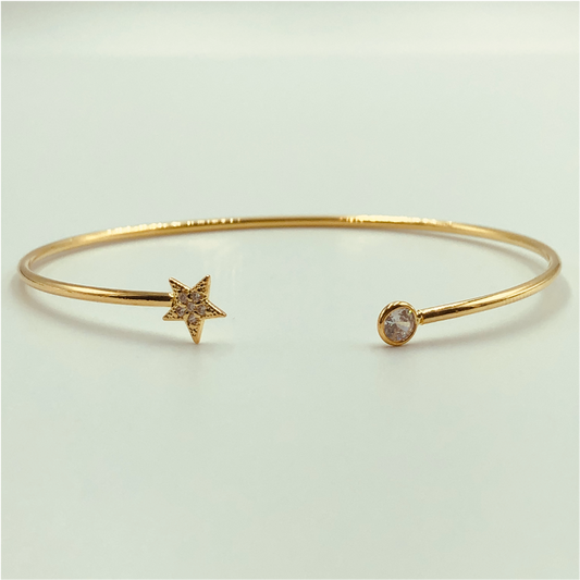 EO09 Esclava Estrella Circones y Circón Petite Esclava Baño Oro Pulseras y Esclavas Bañadas en Oro y Plata hecho de Bronce Bañado en Oro 18K