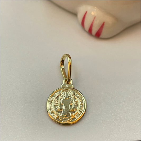 FO294 San Benito 10 mm Figura Baño Oro Figuras Bañadas en Oro y Plata hecho de Bronce Bañado en Oro 18K