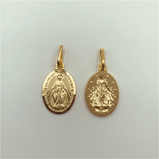 FO561 Virgen Milagros 20 x 13 mm Figura Baño Oro Figuras Bañadas en Oro y Plata hecho de Bronce Bañado en Oro 18K