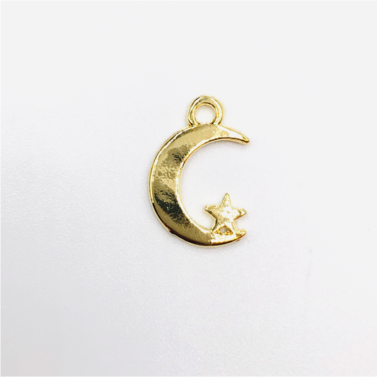 FO645 Colgante Luna y Estrella 17 x 12 mm Figura Baño Oro Figuras Bañadas en Oro y Plata hecho de Bronce Bañado en Oro 18K