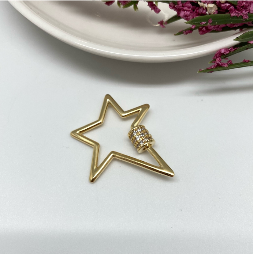 FO681 Broche Estrella Circones Cristal Cierre Rosca Figura Baño Oro Figuras Bañadas en Oro y Plata hecho de Bronce Bañado en Oro 18K