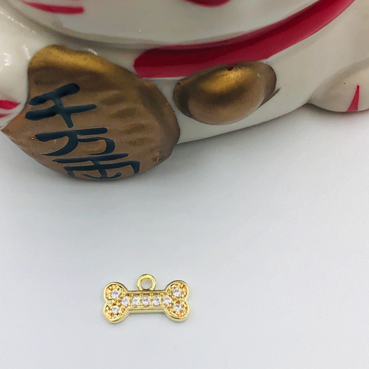 FO699 Colgante Hueso para Perro con Circones 12 x 5 mm Figura Baño Oro Figuras Bañadas en Oro y Plata hecho de Bronce Bañado en Oro 18K