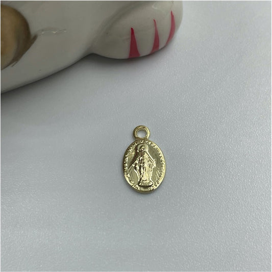 FO738 Colgante Mini Virgen de los Milagros 8 x 6 mm Figura Baño Oro Figuras Bañadas en Oro y Plata hecho de Bronce Bañado en Oro 18K Joyas Bañadas en Oro