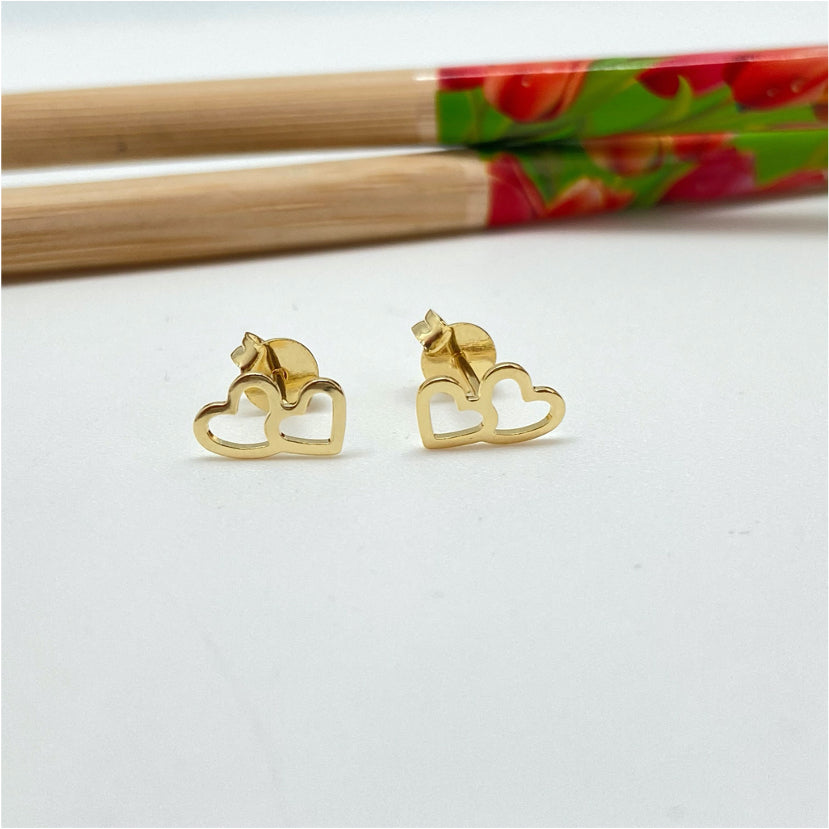 XO280 Aro 2 corazones calados 10 x 8 mm Aro Baño Oro Aros Bañados hecho de Bronce Bañado en Oro 18K Joyas Bañadas en Oro